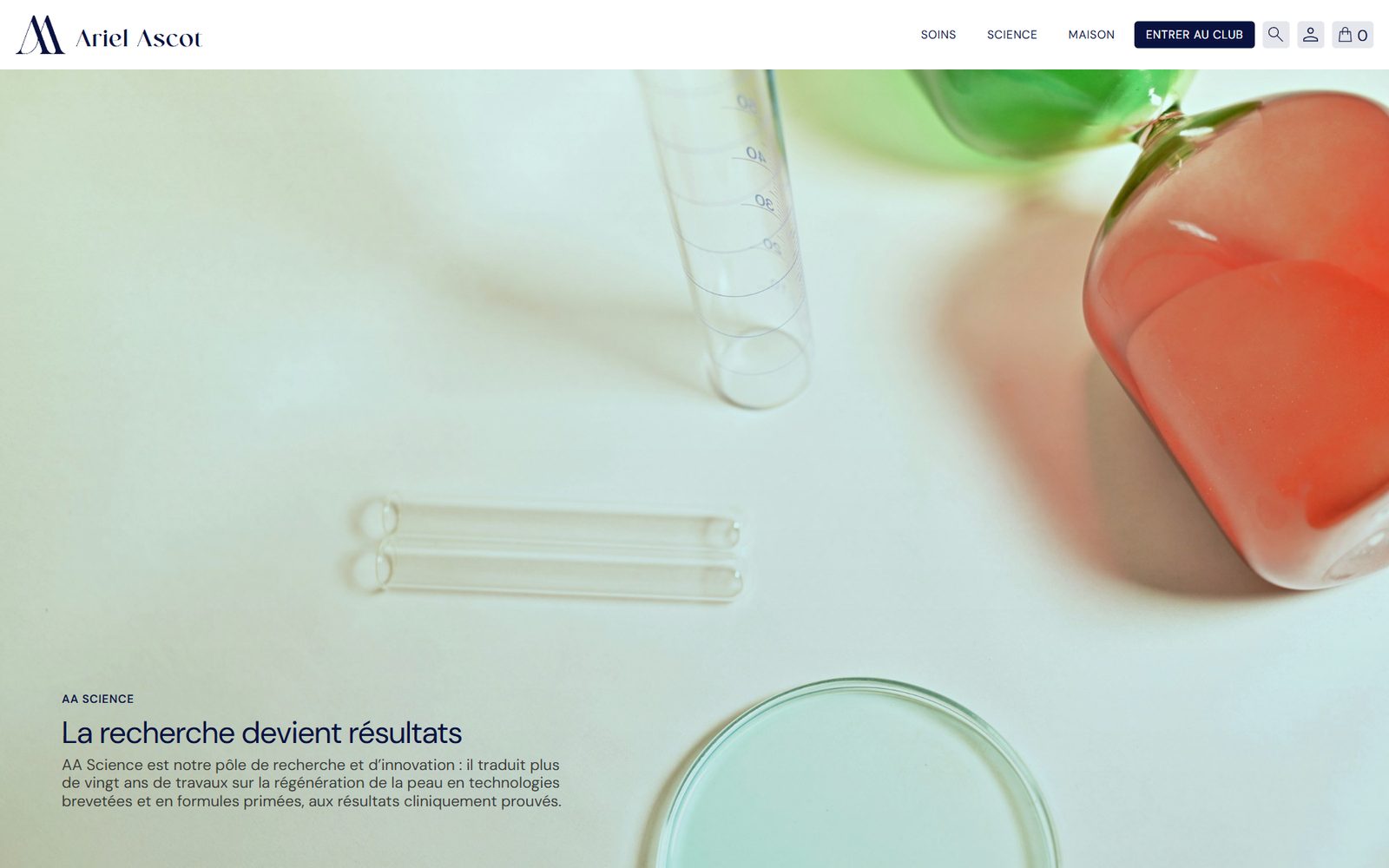 Page Science du site Ariel Ascot : la recherche devient résultats