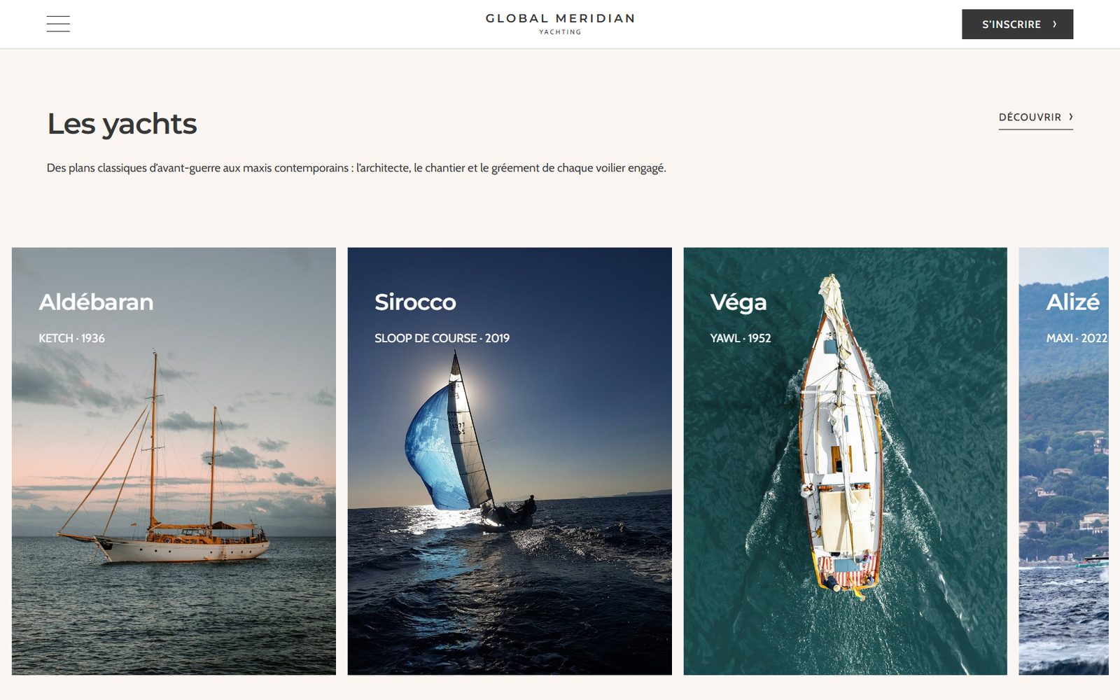 Section Les yachts du site Global Meridian Yacht : Aldébaran, Sirocco, Véga, Alizé