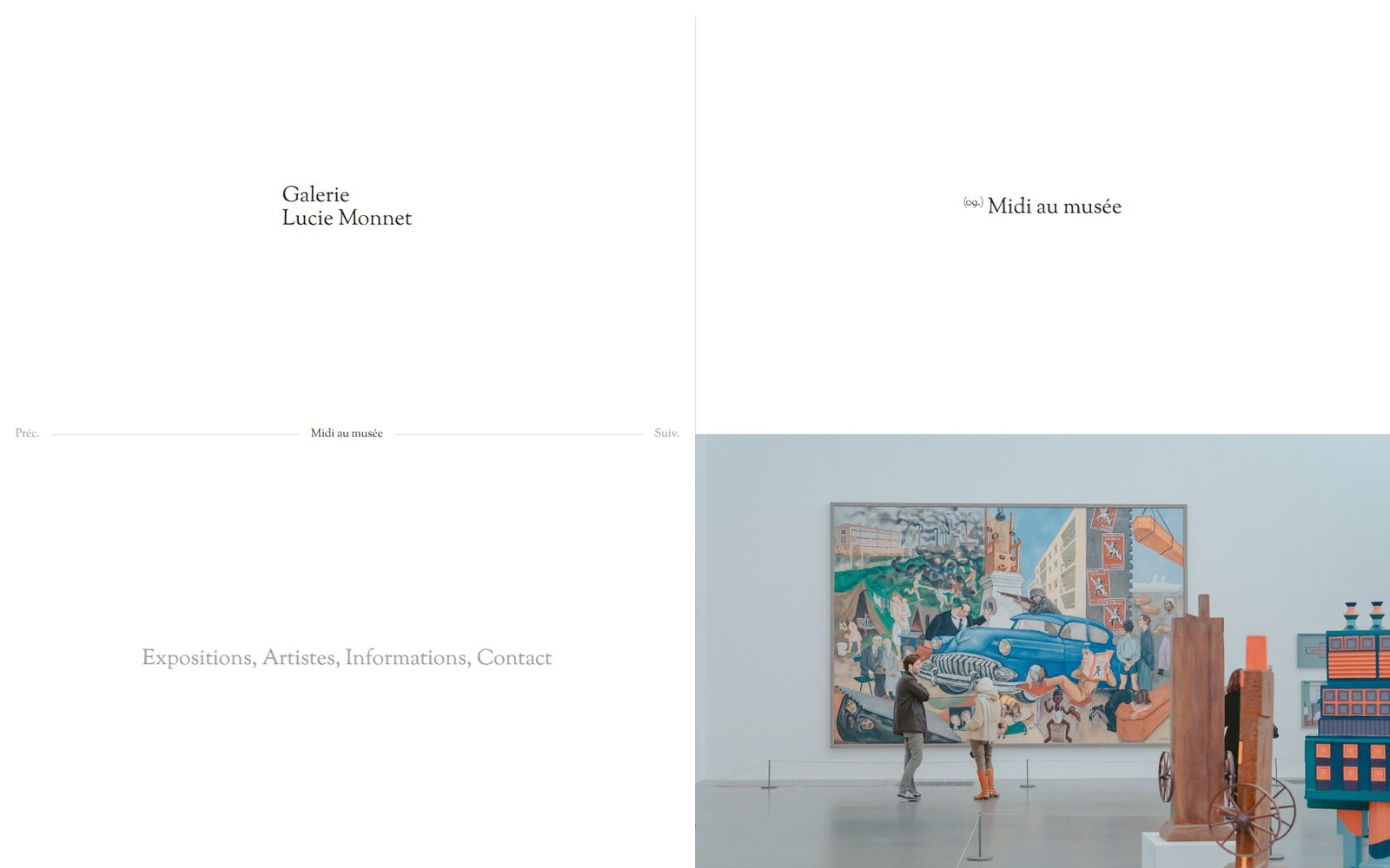 Page d'une exposition du site de la Galerie Lucie Monnet : Midi au musée, vue de salle
