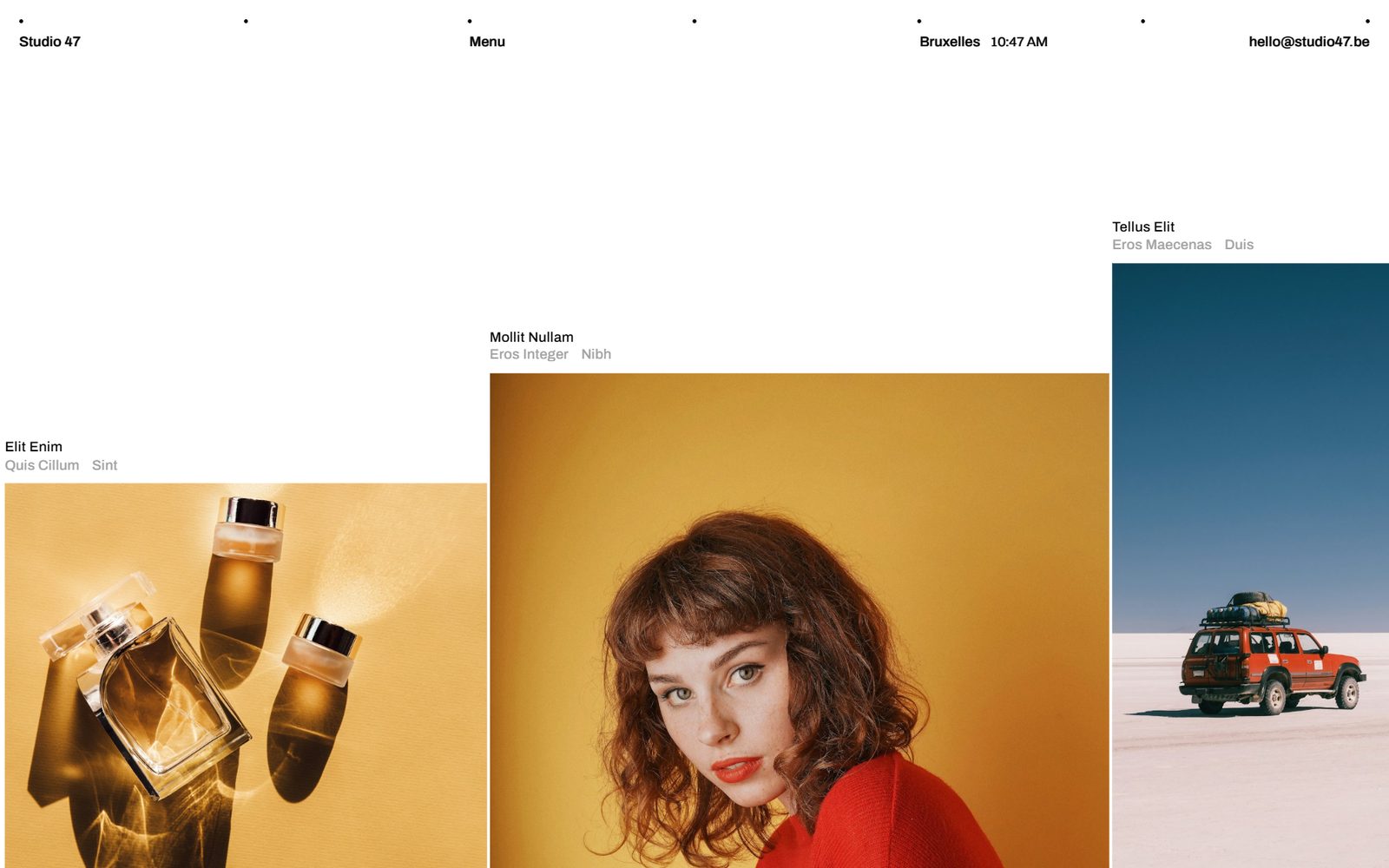 Page Projets du site Studio 47 : trois réalisations
