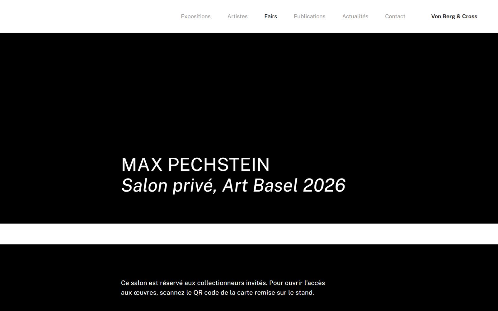 Entrée d'un salon privé du site Von Berg & Cross : Salon privé, Art Paris 2026, accès sur invitation par QR code