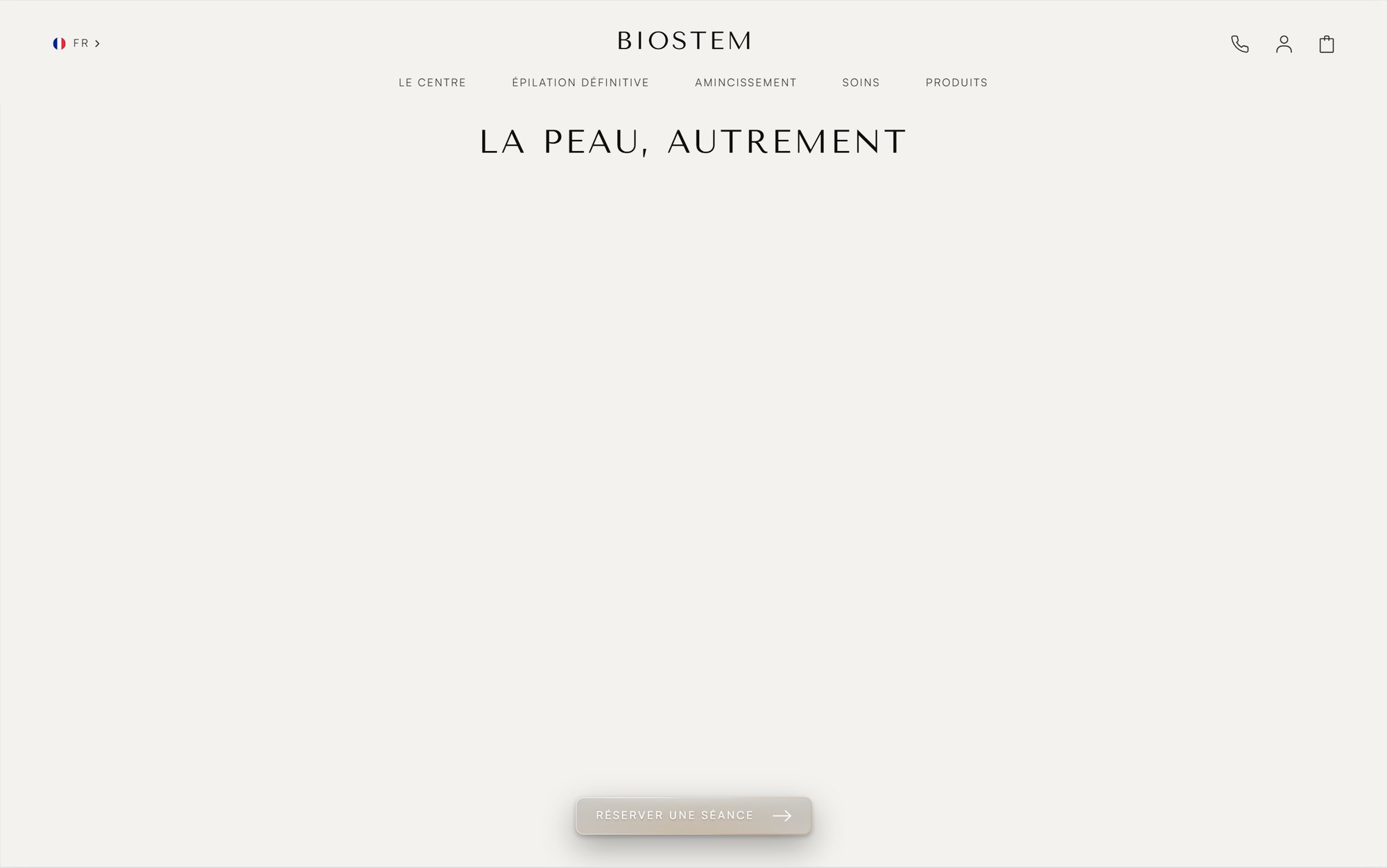 Maquette de webdesign (Biostem) : Page « La peau, autrement » du site Biostem