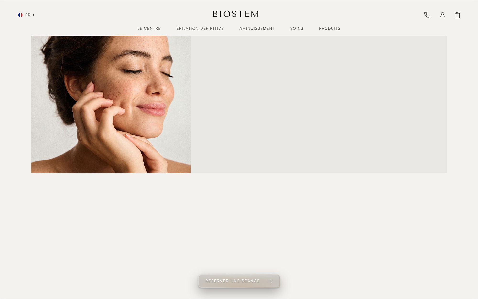 Maquette de webdesign (Biostem) : Page Diagnostic de peau du site Biostem