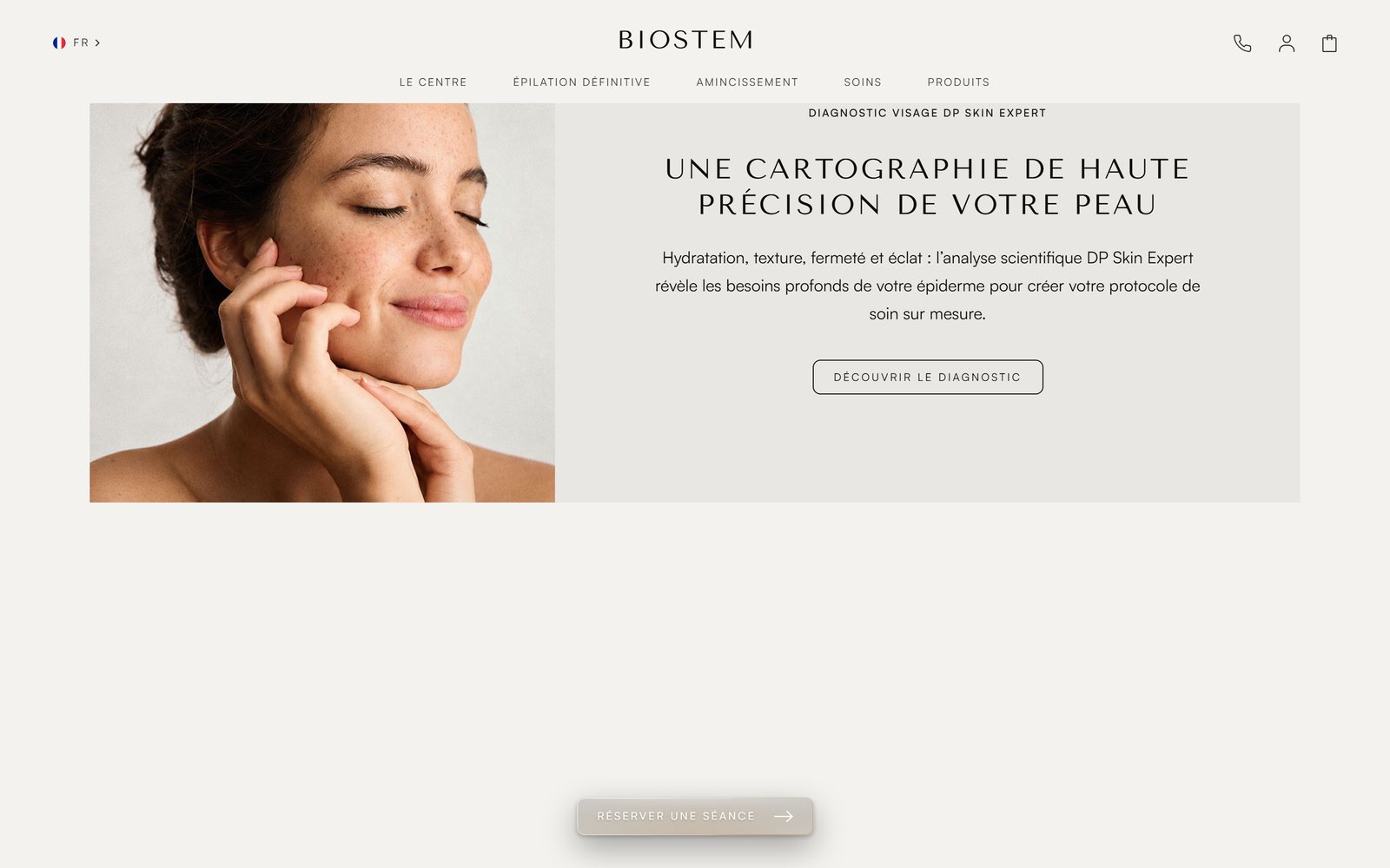 Page Diagnostic de peau du site Biostem, page entière
