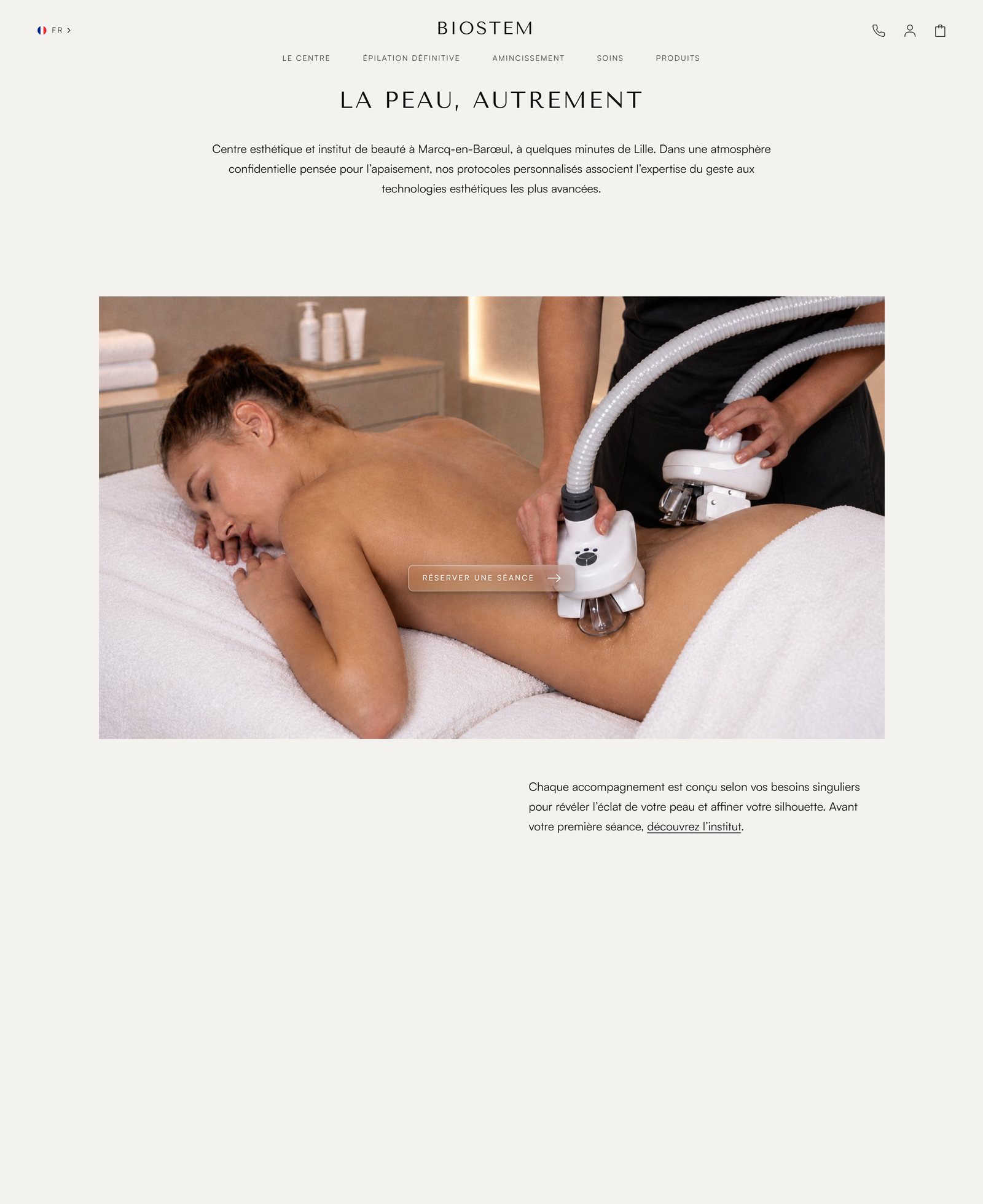 Page « La peau, autrement » du site Biostem, page entière