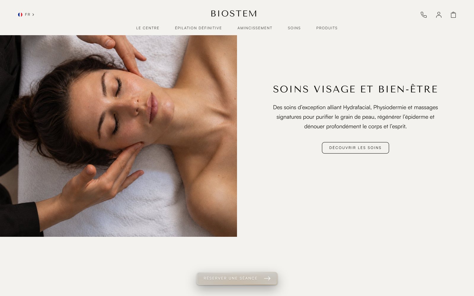 Page Soins du site Biostem, page entière