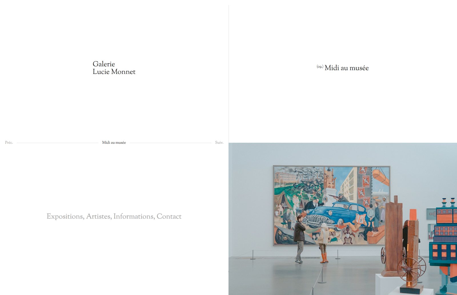 Page d'une exposition du site de la Galerie Lucie Monnet : Midi au musée, vue de salle, page entière