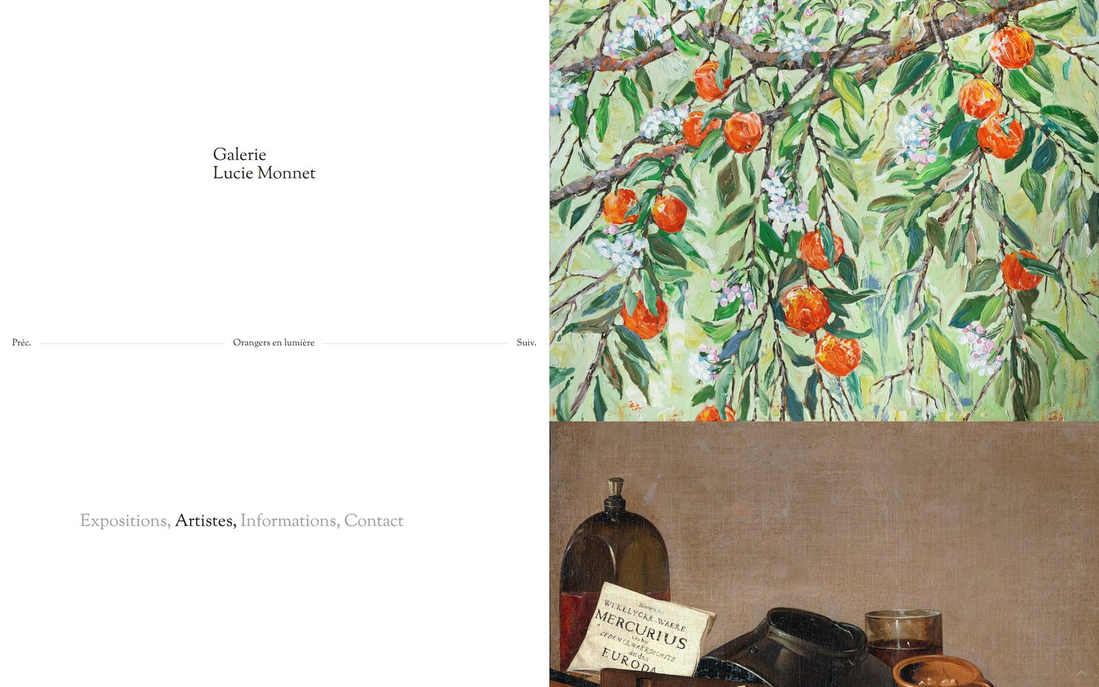 Page d'une œuvre du site de la Galerie Lucie Monnet : Orangers en lumière, page entière