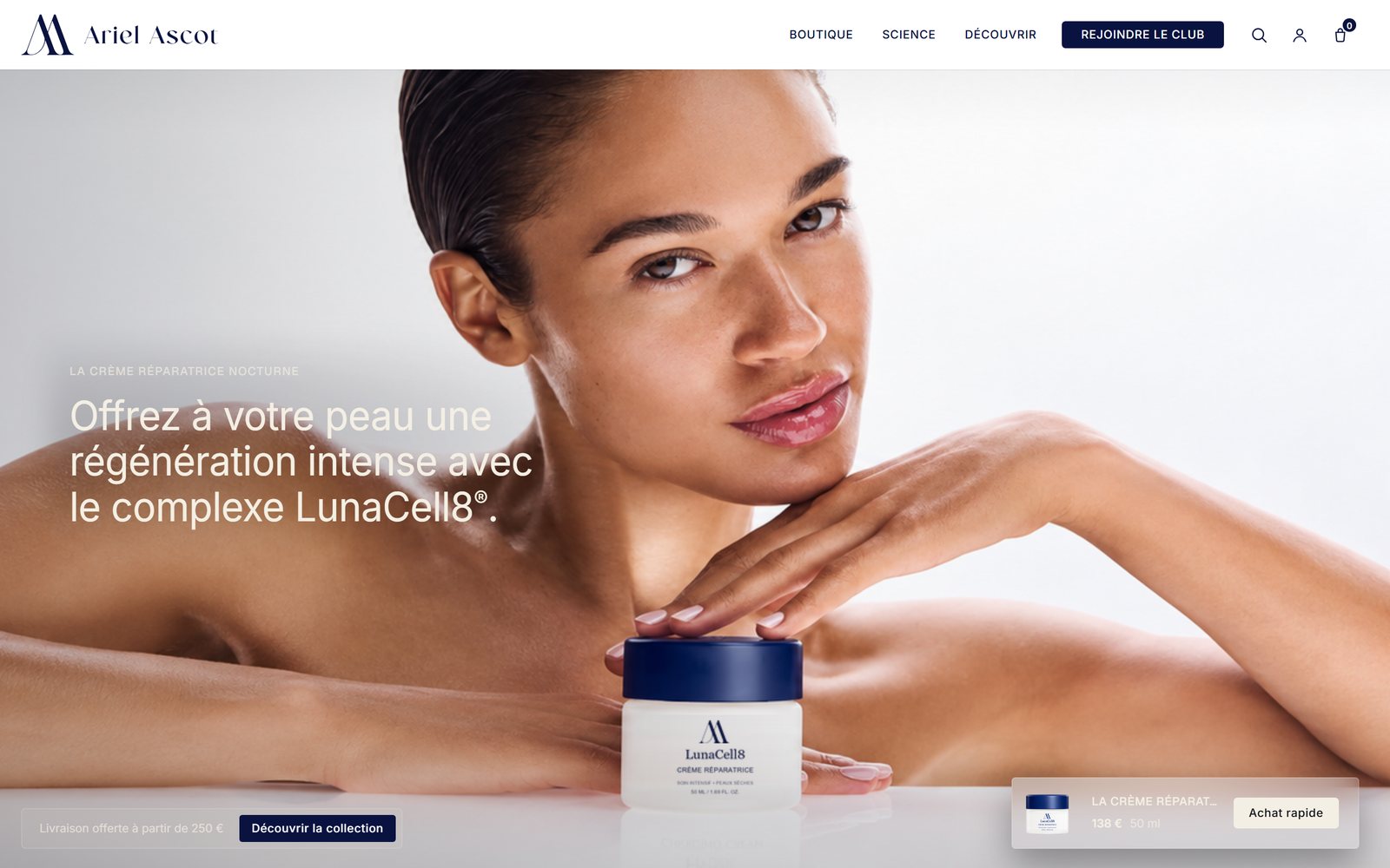 Page d'accueil du site Ariel Ascot : campagne LunaCell8, page entière