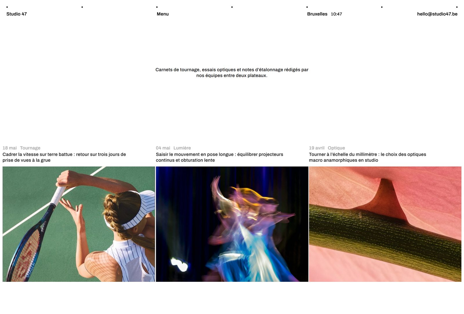 Page Journal du site Studio 47 : trois carnets de production, page entière