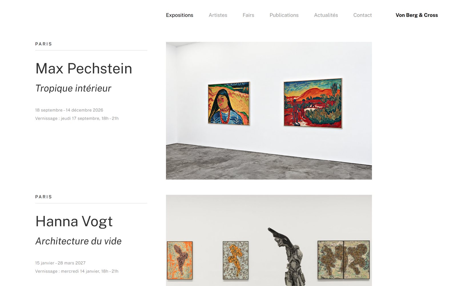 Page Expositions du site Von Berg & Cross : Max Pechstein, Hanna Vogt, page entière
