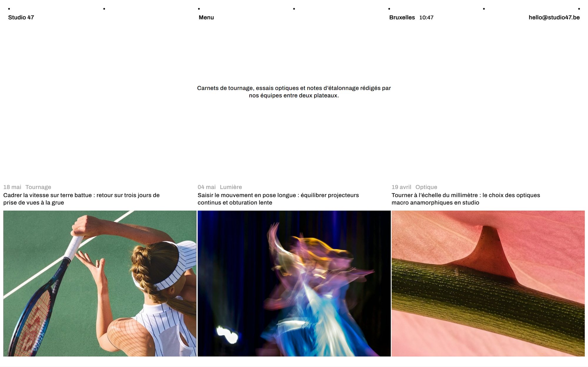 Maquette de webdesign (Studio 47) : Page Journal du site Studio 47 : trois carnets de production