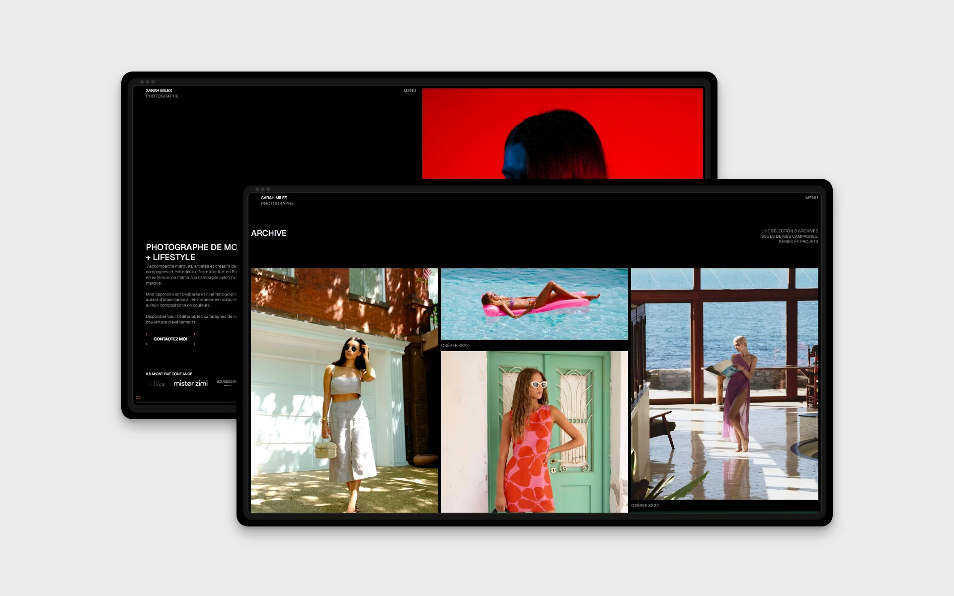 Miles Dark — le même site en version sombre, les images détachées sur le noir